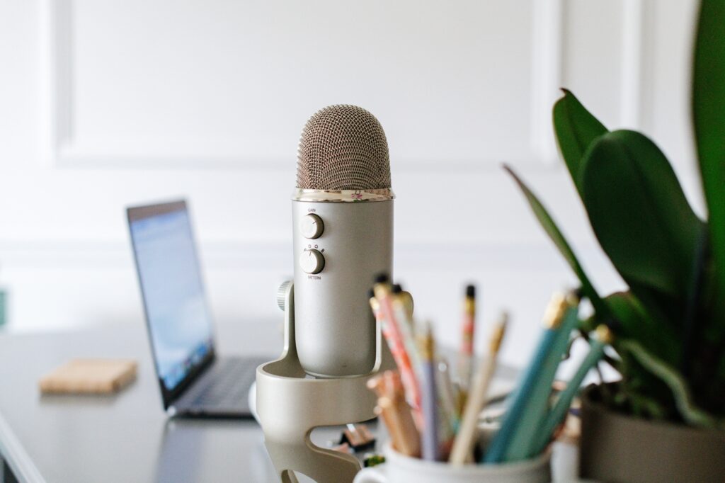 Repurpose Podcast Content Microphone Stock Photo