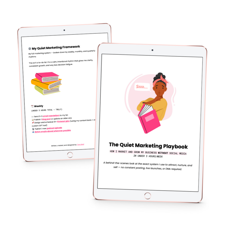 The Quiet Marketing Playbook shown on two tablets
